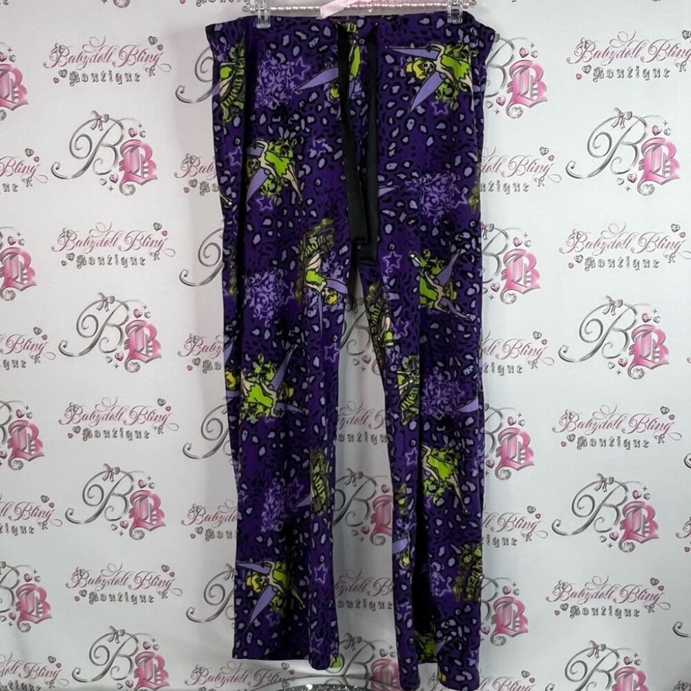 Disney pants tinkerbell fleece cheetah stars purple and Green Patterned Pants
